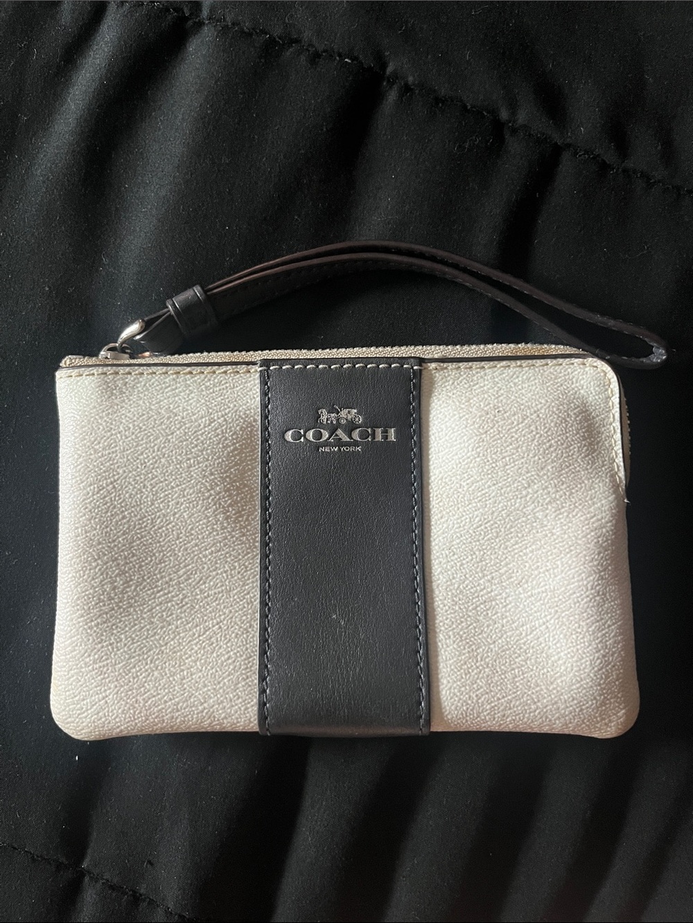 Coach Cream and Black Leather Wristlet Clutch